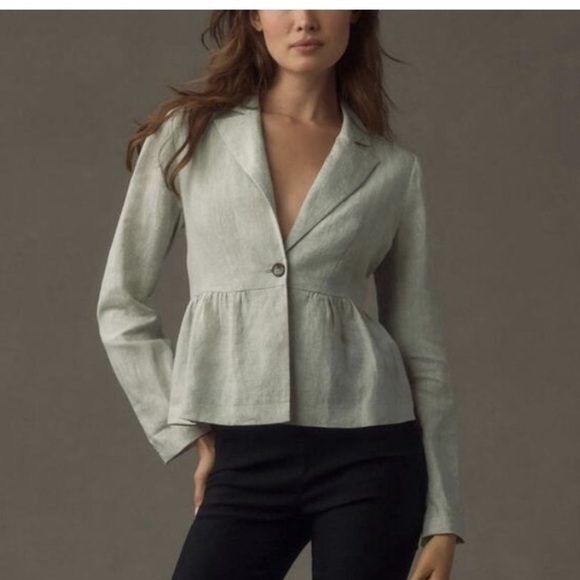 Anthropologie Dolan 100% linen babydoll sage green blazer size M - Picture 2 of 10
